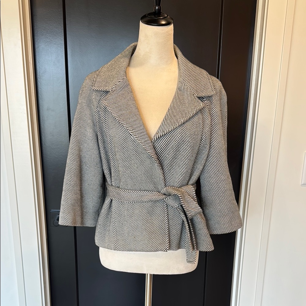 Michael Kors Black/White Striped Jacket, Tie Front